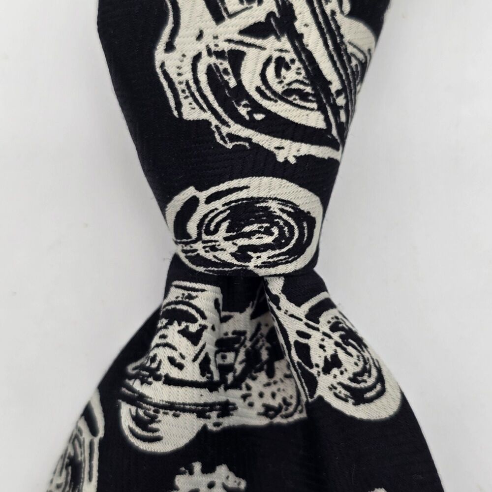Vintage Beverly Hills Polo Club Motorcycle Themed Tie Necktie Black and White